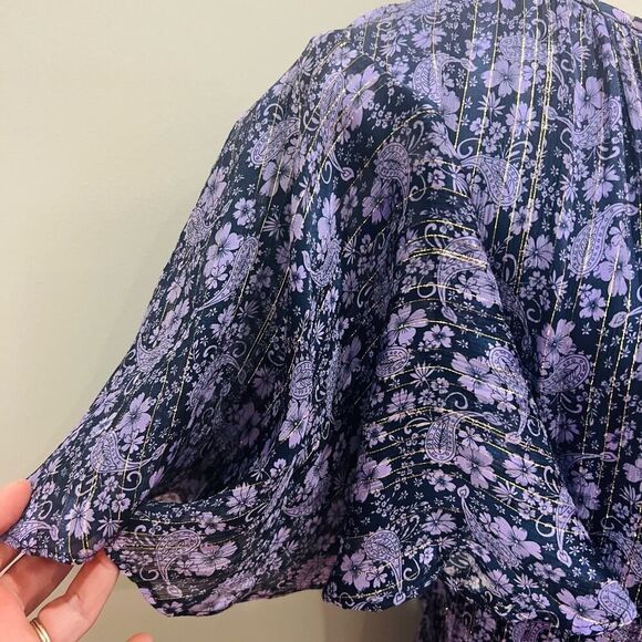 Shoshanna Short Sleeve Silk Willow Paisley Lurex Stripe Julisa Midi Dress size 8 - Picture 9 of 12